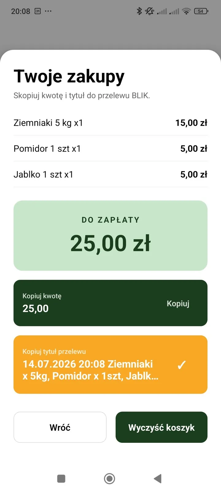 Kiosk App - Copy transfer details