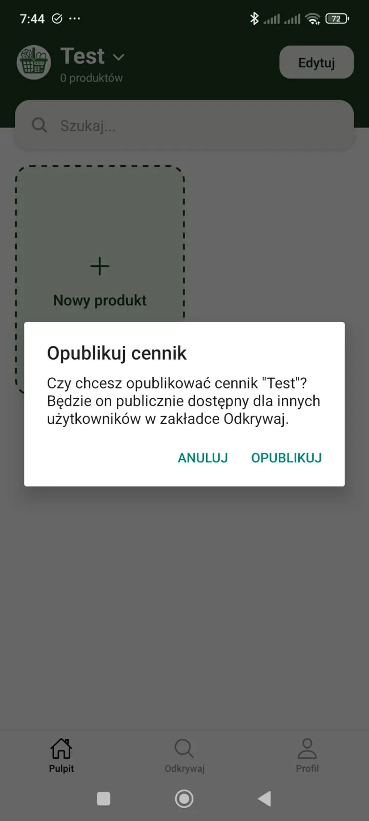 Kiosk App - Publish price list